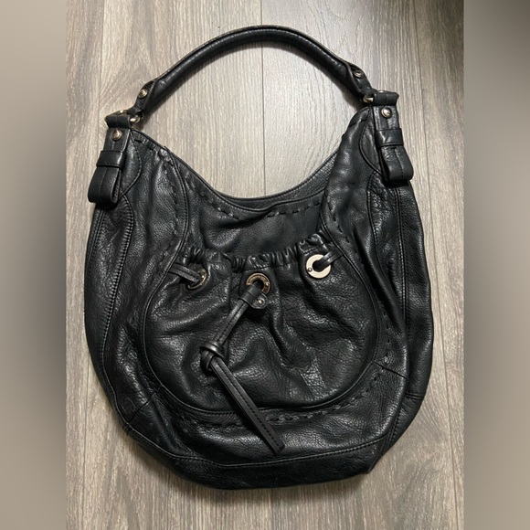 B.Makowski Black Pebble Leather Large Hobo Shoulder Purse Bag Silver Hardware - Picture 16 of 16